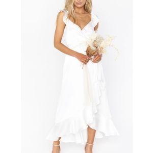 SHOW ME YOUR MUMU Samantha Ruffle Wrap Dress Ivory Luxe Satin Medium
